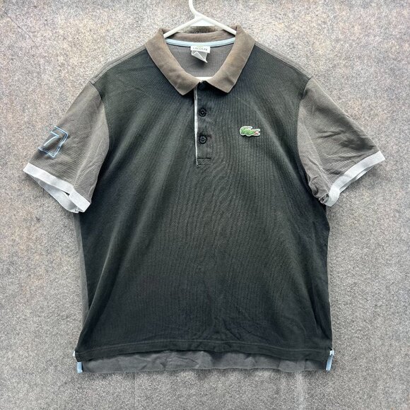 Vintage Lacoste Polo Shirt Mens 2XL Brown Gray Embroidered Crocodile 7 Mesh Big - Picture 1 of 12